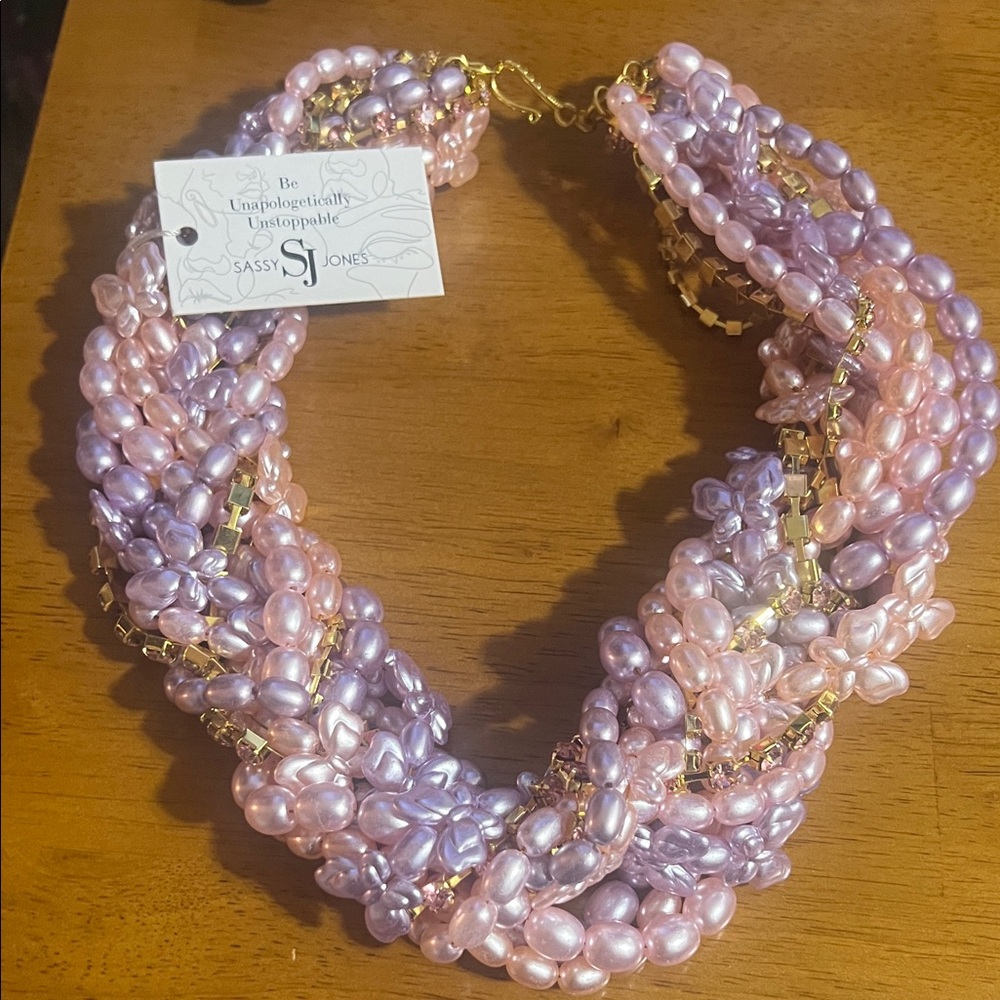 Sassy Jones Twisted Pink and Purple  pearl like Necklace and bracelet